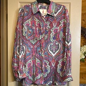 Boho Jane Size M Colorful Paisley Button-Up Shirt